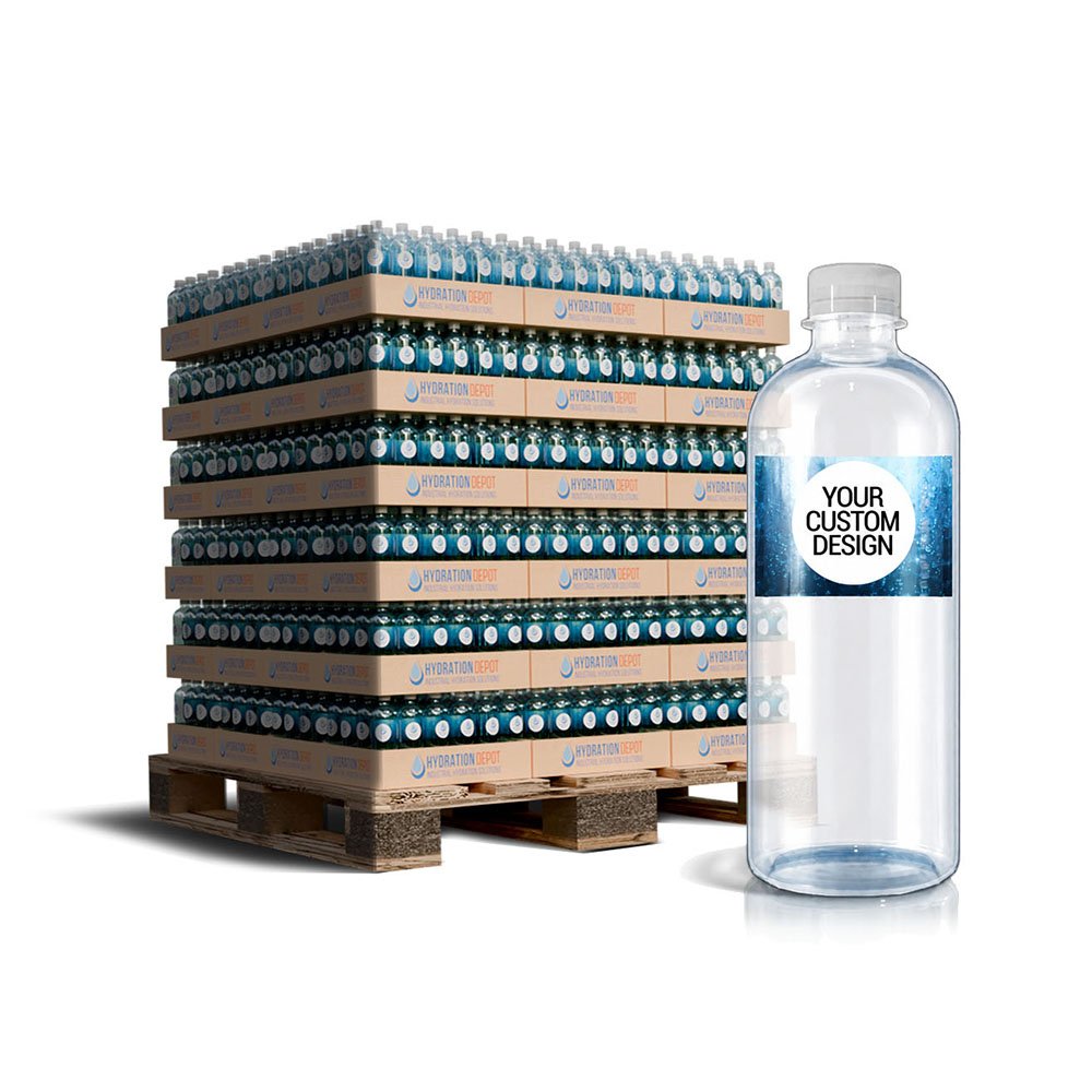 Custom-labeled water bottles